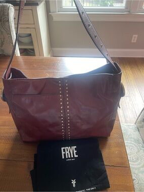 Frye Burgundy Leather Studded Hobo Shoulder Bag